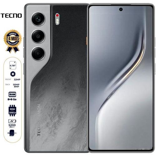 Tecno Camon 40 Pro - 6.78" - 4G - 8Go/256Go – 50MP/50MP+8MP - 5200 MAh – Noir